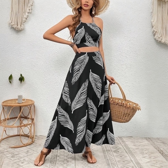 Skirt Set Tropical Print Black/White 12 - Picture 4 of 4